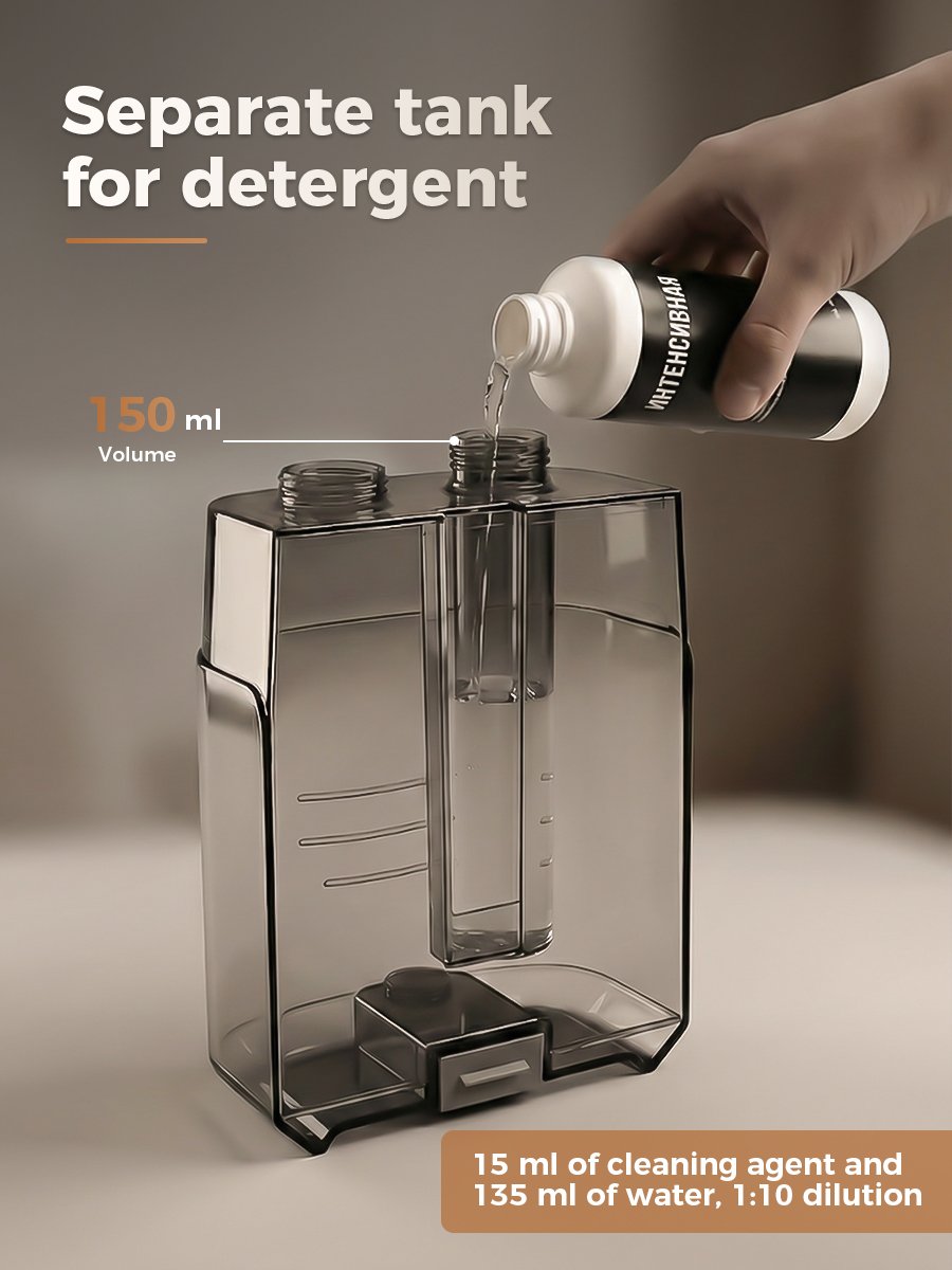 Separate Detergent Tank | Cold Water Upholstery Cleaner Separate detergent tank for cold water upholstery cleaner, independent cleaning solution container, three tanks design, no cross-contamination