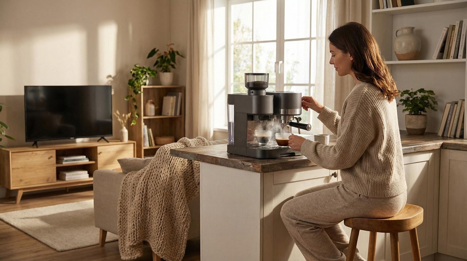 Automatic Espresso Machine with Grinder, 15 Bar High Pressure Coffee Maker for Home